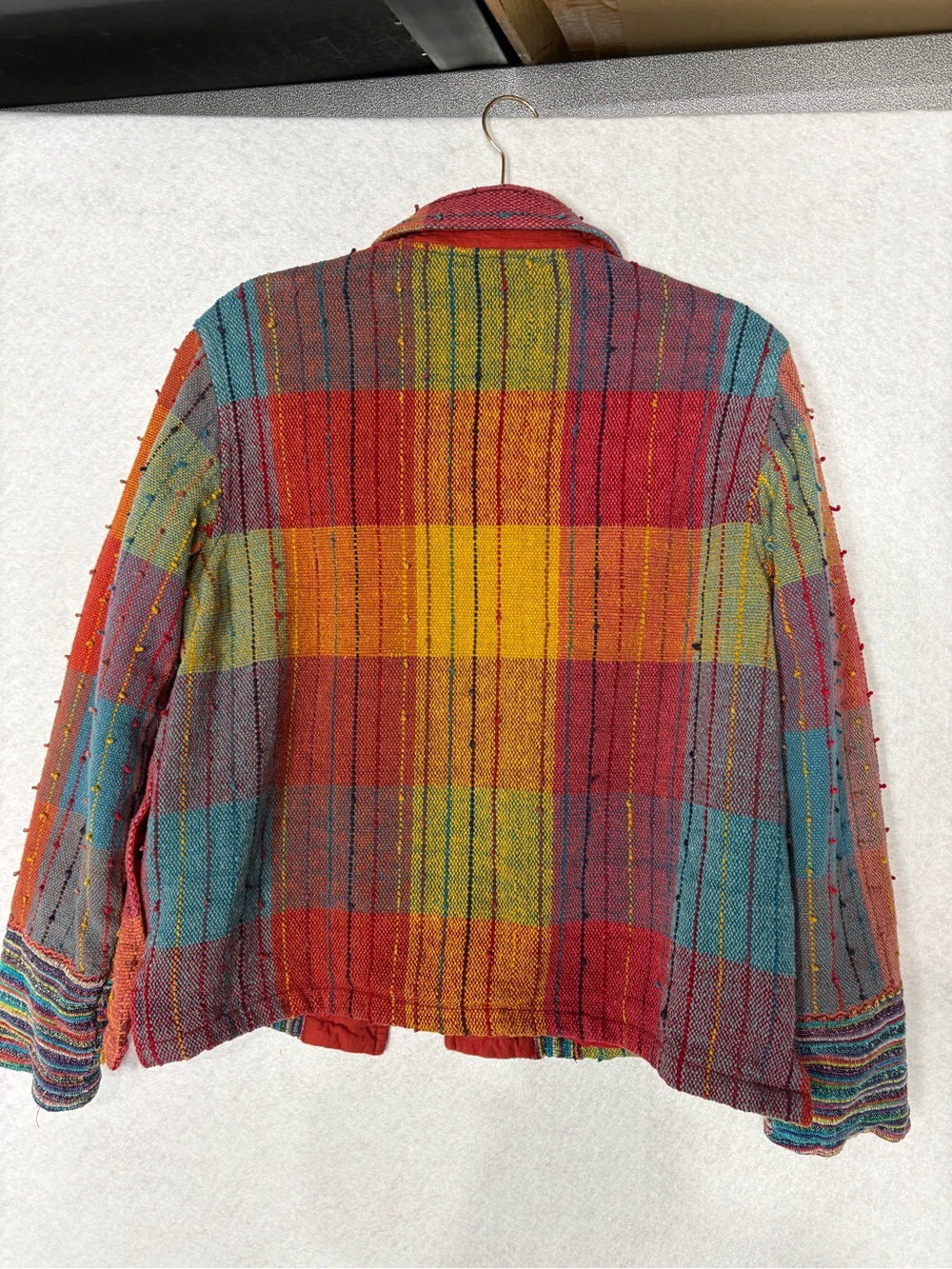 TravelSmith Multicolor Patchwork Jean Jacket - Red, Yellow, Teal, Orange, Pink - Picture 5 of 6